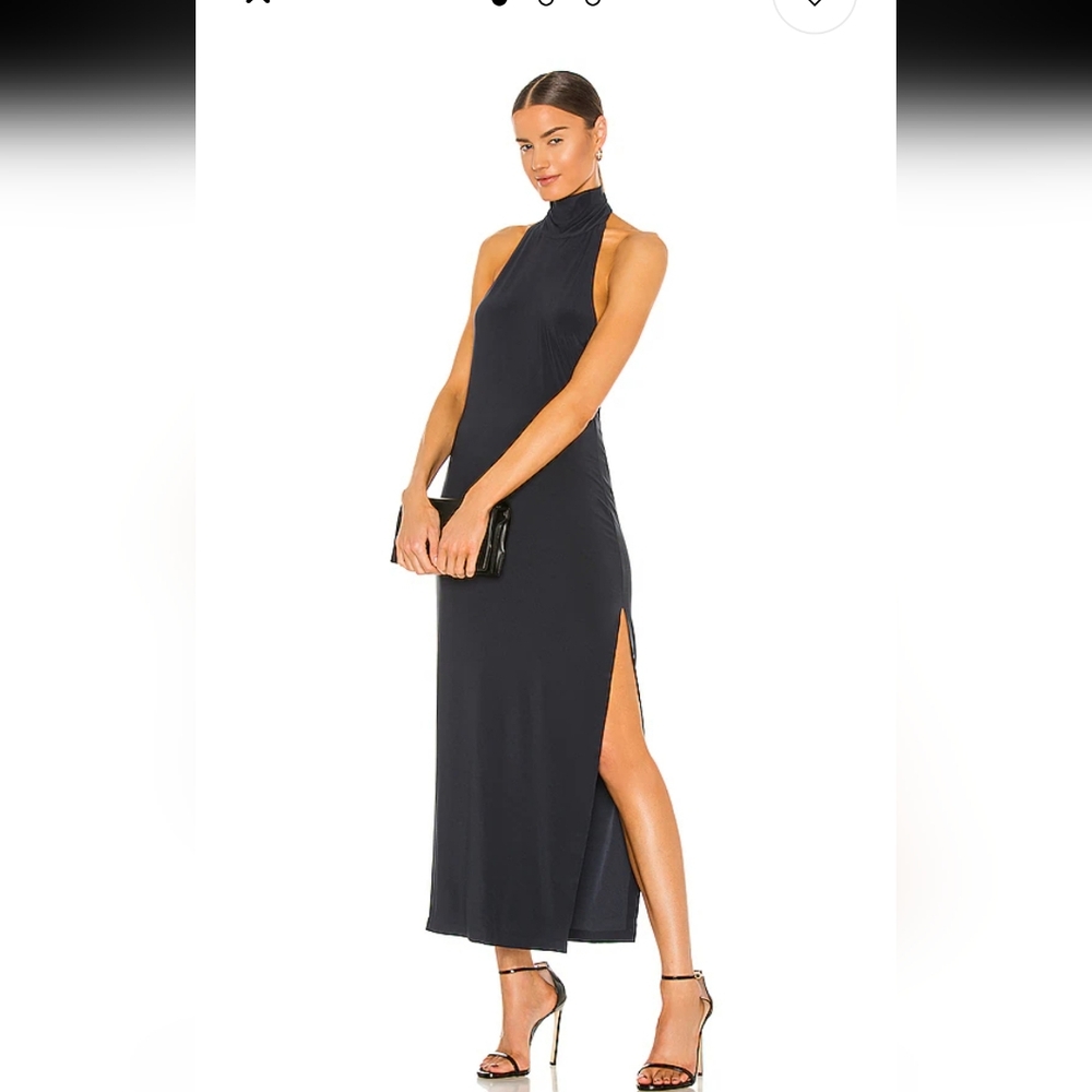 Norma Kamali Black High-Neck Midi Dress with Side Slit